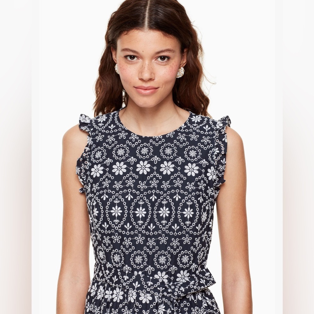 Kate Spade Shore Thing Eyelet Wrap Dress navy & white ruffles 14 NWT - Picture 7 of 14